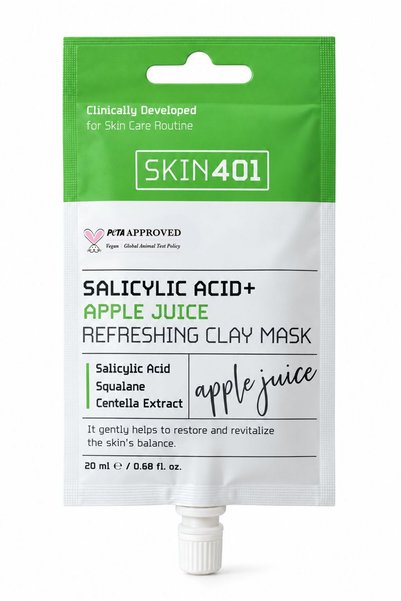 Skin401 قناع الطين المنعش الذي يحتوي على حمض الساليسيليك وعصير التفاح، 20 مل ...