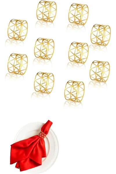 Generic Hollow Cut Metal Napkin Rings Set of 10, Gold Napkin Rings Set for El...
