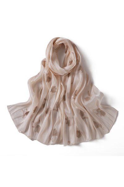Take Two By Styli Beige Embroidered Silk Hijab Scarf