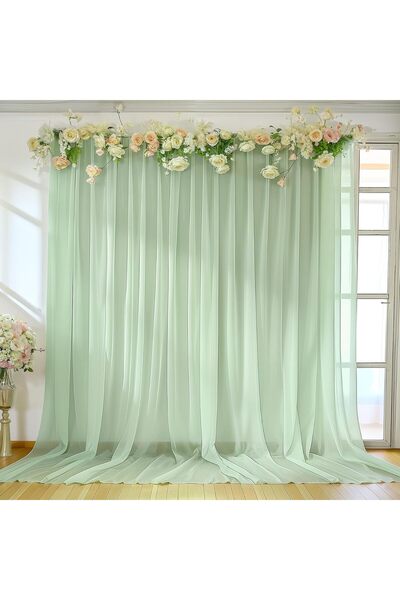 Generic 10ft x 10ft Sage Green Sheer Chiffon Backdrop Curtain, Wrinkle-Free W...