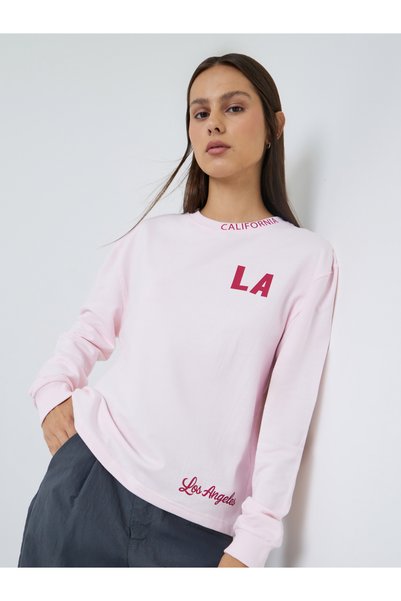 Styli Pink LA Printed Long Sleeve T-Shirt