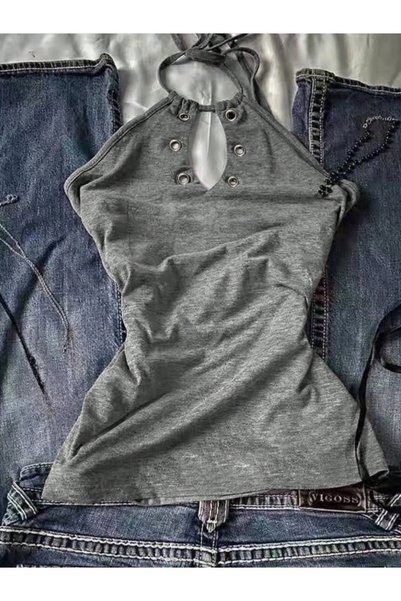 Take Two By Styli Grey Halter Neck Sleeveless Top