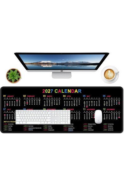 Generic سجادة مكتب بتقويم العطلات لعام 2027، سجادة ماوس كبيرة ممتدة، بألوان ق...