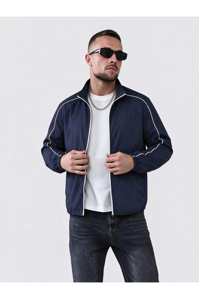 Take Two By Styli Men Dark Blue Zip-Up Track Jacket