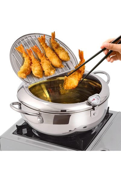 Bukela Deep Fryer Pot, 3.4L Japanese Tempura Deep Fryer Pots 304 Stainless St...