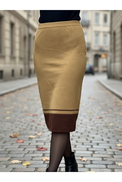 MILANO COLLECTION Fusta de Iarna Dama Tricotata din Mix de Lana, Midi, Croi C...