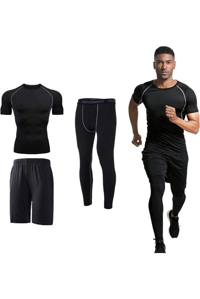 Generic 5/3-Pcs Men's Activewear Set, High Elastic Quick Dry Tracksuit with J...