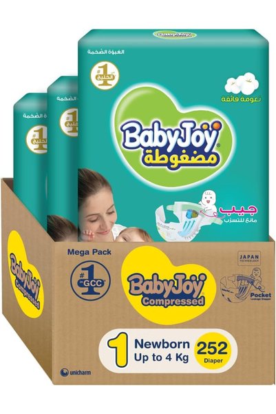Generic Compressed Diamond Pad, Size 1, Newborn, 0-4 Kg, Mega Box, 252 Diapers