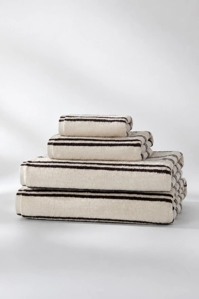 Karo Prosop de baie, LINE, bej cu dungi maro, 70 x 140 cm, bumbac 100%, 520 g/m²