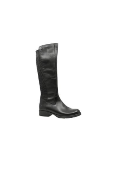 Rieker Women's black leather high boots with adaptable shaft and honeycomb de...