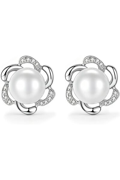 Generic White Pearl Stud Earrings, Hypoallergenic 925 Sterling Silver Earring...