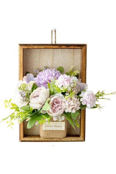 Generic Wall Hanging Flower Vase Decor, Wooden Frame Wall Planter with Artifi...