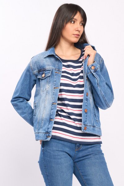 Lee Cooper - Jachetă din denim pentru femei cu aspect decolorat și buzunare a...
