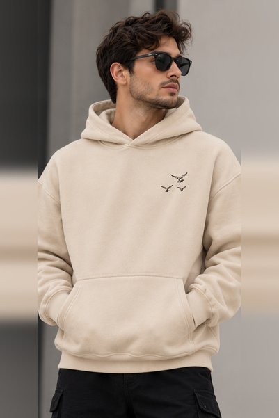 Joetsu Men's Oversized Hooded Sweatshirt, Minimalist Print, Relaxed Fit, Kang...