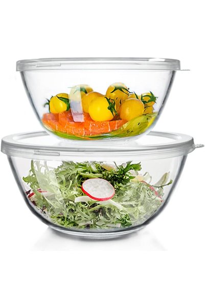 Generic Glass Mixing Bowls with Lids Set(2700ML,4500ML),Large Salad Bowls,gla...