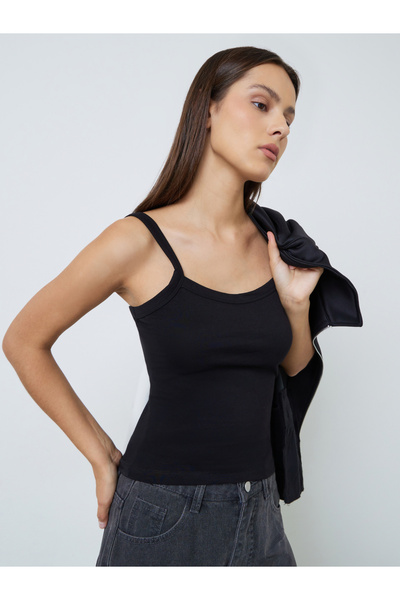 Styli Black Ribbed Broad Strap Tank Top
