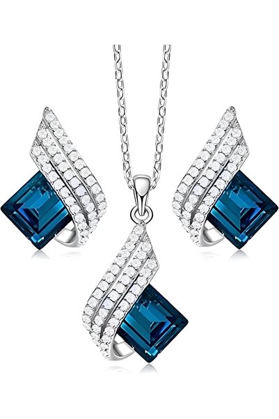Generic Gemstone Necklaces 3Pcs Earrings Necklace Elegant Jewelry Inlaid Rhin...