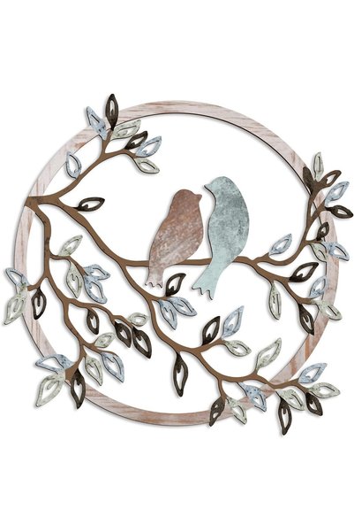 Generic Metal Wall Art Bird on Tree Branch Silhouette | Round Bird Art Decor ...