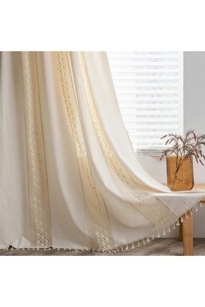 Generic Boho Curtain Crochet Dots Patchwork Semi-Blackout Bohemian Handmade T...