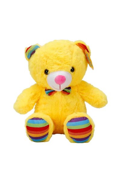 Puffy Friends Oturan Kurdeleli Renkli Peluş Ayı 30 cm Sarı