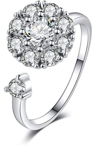 Generic 925 Sterling Silver Flower Rotate Rings for Women, Trendy Zircon Rota...