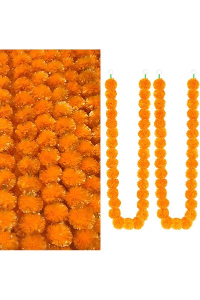 Generic 4.8 feet Artificial Marigold Garland, 2Pcs Orange Artificial Flowers ...