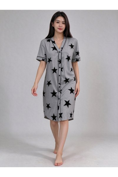 Take Two By Styli Star Print Button-Front Nightdress