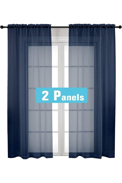 Generic Navy Blue Sheer Curtains 2 Panel Sets 84" Inch Length - Transparent L...