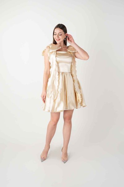 BEYBOS Rochie mini prințesă din țesătură din organza și satin - BEJ