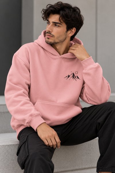 Joetsu Ανδρικό φούτερ με κουκούλα, oversized, με τυπωμένο μοτίβο βουνού, άνετ...