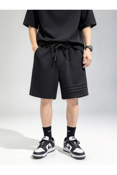 Take Two By Styli Black Knee-Length Sporty Casual Shorts