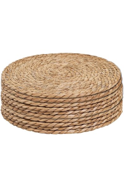 Generic Set of 10 Round Rattan Placemats, Farmhouse Weave Rustic Braided Wick...