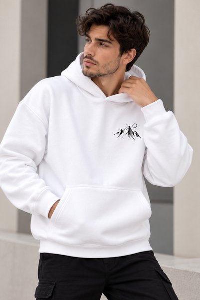 Joetsu Ανδρικό φούτερ με κουκούλα, oversized, με τυπωμένο μοτίβο βουνού, άνετ...