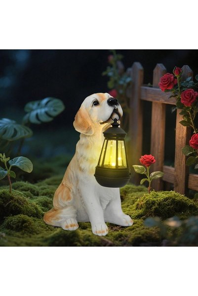TERRIFI Solar Garden Outdoor Decor Solar-Powered Golden Retriever Statue with...