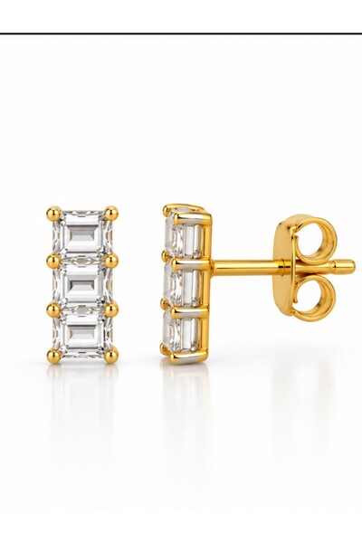Generic Brand Cercei din Argint 925 Placat cu Aur Galben, cu 3 Pietre Zirconi...