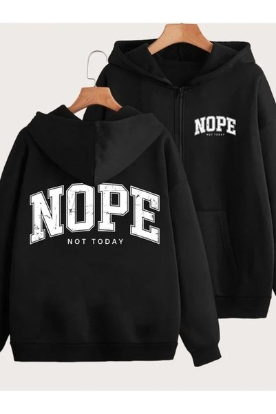 LOTS MODA Cardigan - Black Printed Winter Oversized Hooded Zippered Pocketed ...