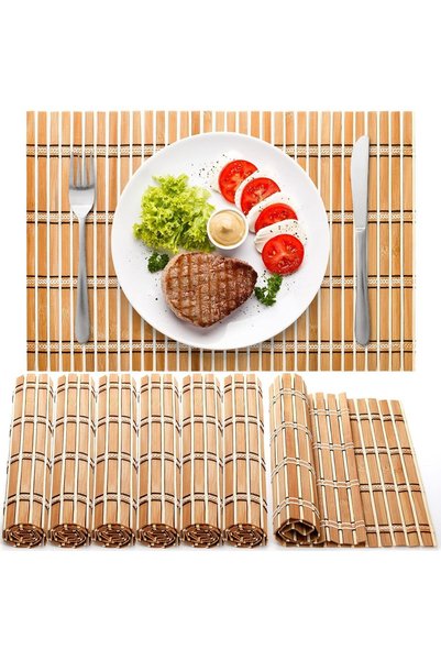 Generic مجموعة من 8 قطع من مفارش المائدة المصنوعة من الخيزران الطبيعي، مقاومة...