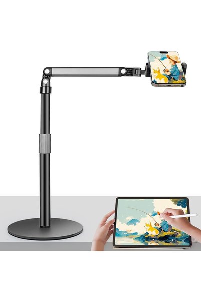 Generic Overhead Phone Stand for Desk – 360° Top-Down Shooting Arm, 7-27" Hei...