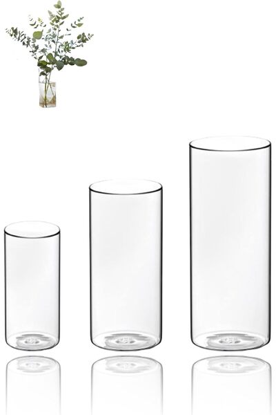 Generic Clear Glass Cylinder Vases Set of 3 - Candle Holders for Pillar, Floa...