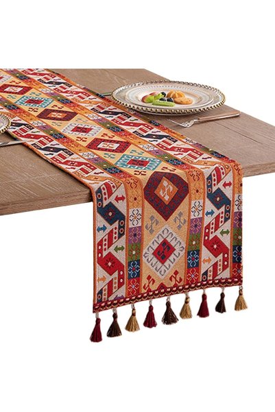 Generic مفرش طاولة بوهيمي عتيق الطراز مع شراشيب - 47 بوصة/33×120 سم، مصنوع من...