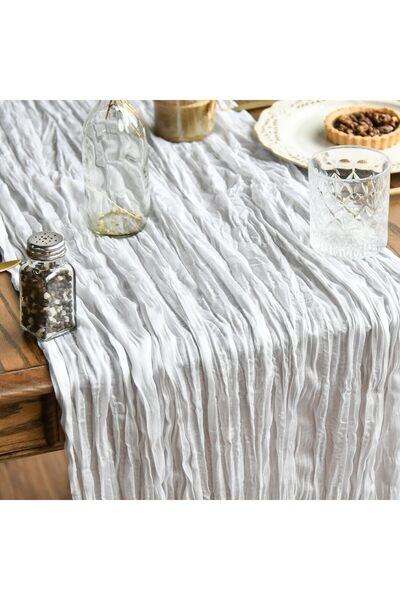 Generic Boho White Gauze Wedding Cheesecloth Table Runner, 35x120 Inch Season...