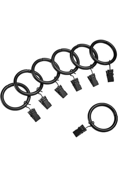 Generic Curtain Rod Clip Rings for 2.54 CM Rod, Set of 7, Black