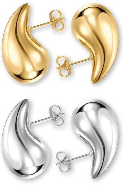 Generic Teardrop Earrings for Women, Gold/Silver Chunky Hoop Earring Dangle W...