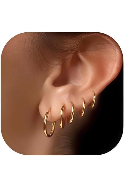 Generic 5 Pairs Gold Plated Small Hoop Earrings for Women - Minimalist Simple...