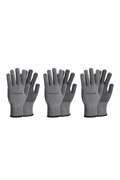 Generic Cotton Working Gloves -3 Pairs Gray Dotted- Non-Slip Rubber-Dotted Gr...