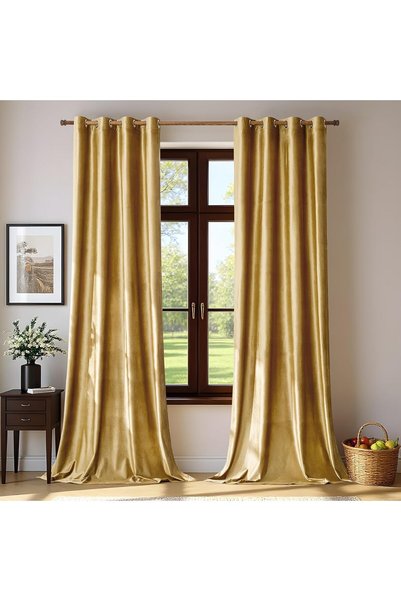 Generic Velvet Gold Curtains 96 inch Length- Living Room Blackout Thermal Win...