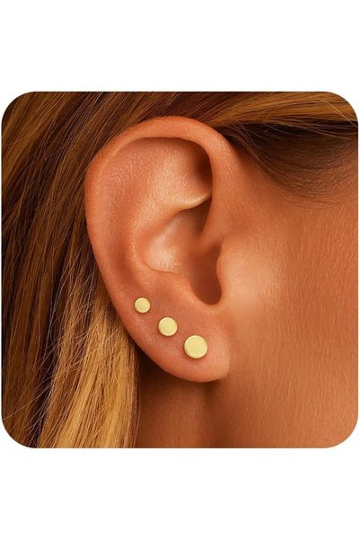 Generic 3 Pairs Gold Plated Stud Earrings, Gold Stud Earrings for Women Trend...
