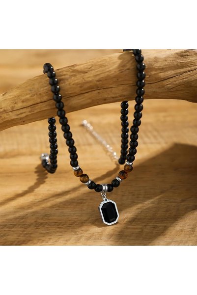 Generic Men's Necklace, Black Bead Necklace for Men, Beach Vacation Accessory...