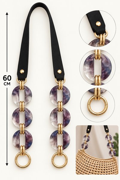 SEM AKSESUAR Luxury Acrylic-Studded Faux Leather Handbag Strap