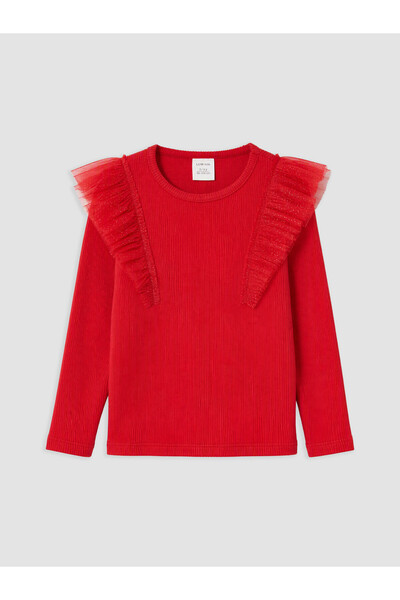LC Waikiki تي شيرت LCW Kids Red Camisole ذو الأكمام الطويلة والضيقة للفتيات م...